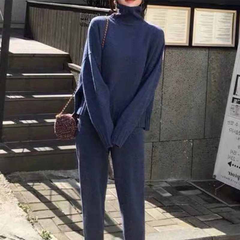 Сезон осень зима Вязаный свитер с высоким плотно облегающим шею воротником