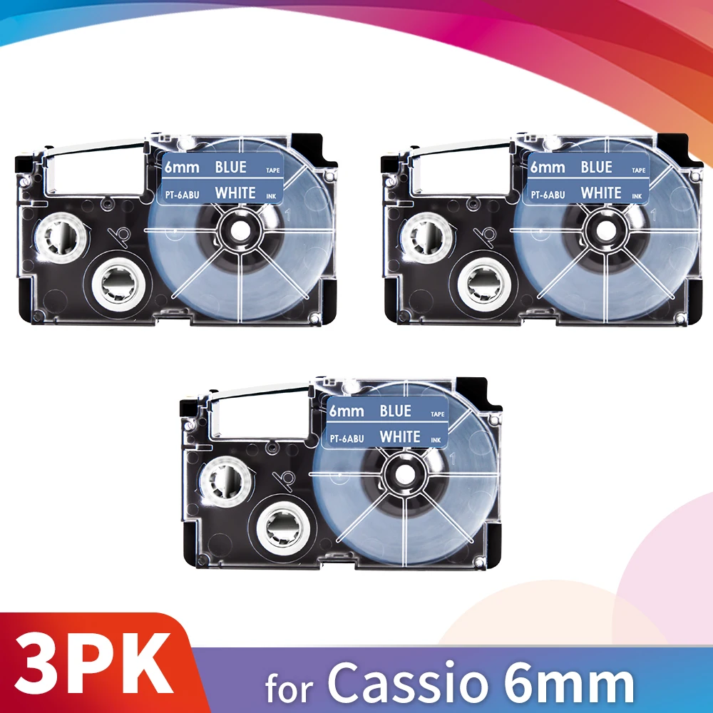 Topcolor 3PK 6 мм этикеточная лента Совместимость с Casio Label Maker XR 6ABU белый на синем