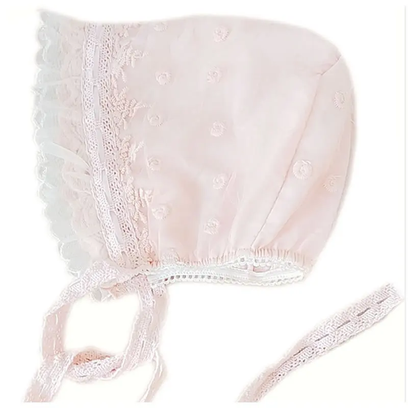 Шапочка для новорожденных хлопковая с кружевом детей 0-9 месяцев | Детская одежда