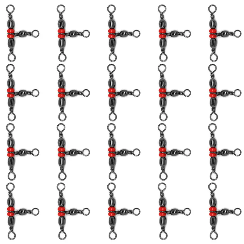 

E56D 20Pcs 3 Way Brass Fishing Rolling Barrel Swivel Bearing Connector Solid Ring New