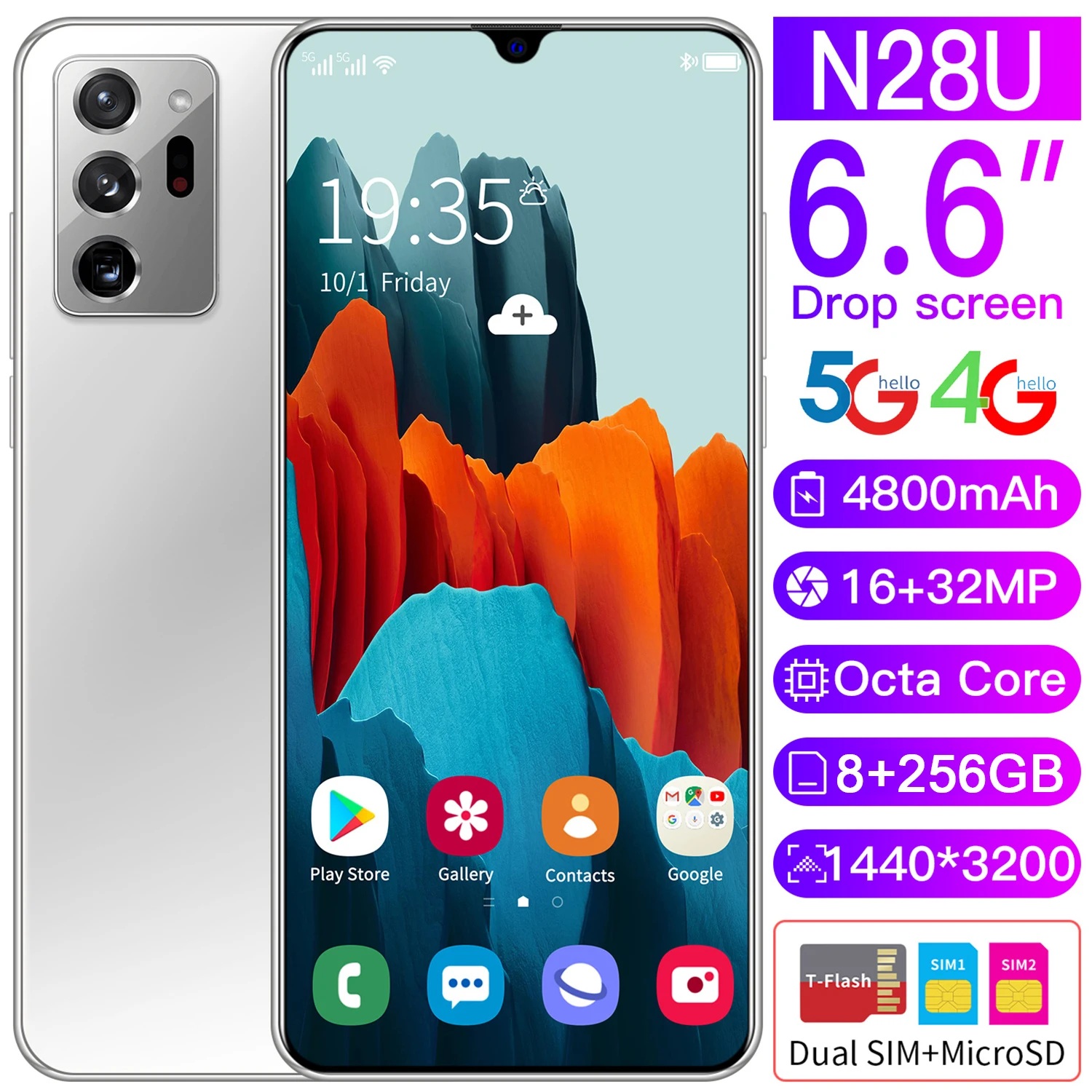 

HighCost-Effective N28u Smartphone 12GB+512GB 6.6inch SupportDual Card Dual StandbyFingerprint Face Unlock 4800mAh Mobile Phones