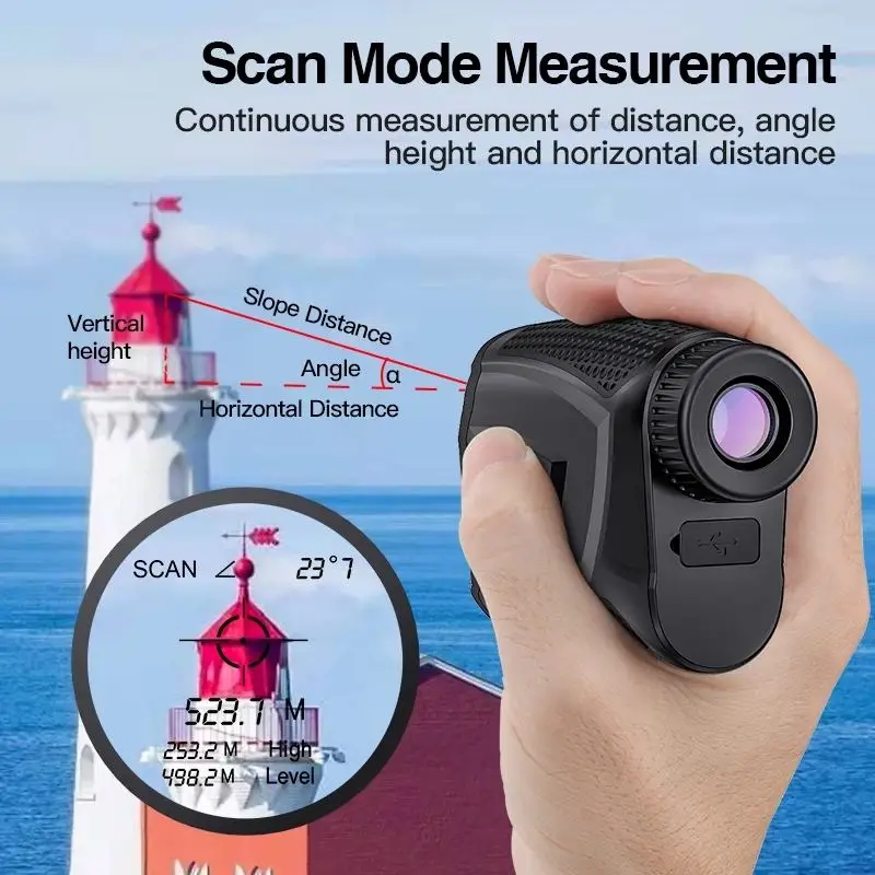 

Mestek 600M/1200M Golf Rangefinder Monocular Telescope 6X Magnify for Hunting USB Charging Laser Range Finder Distance Meter