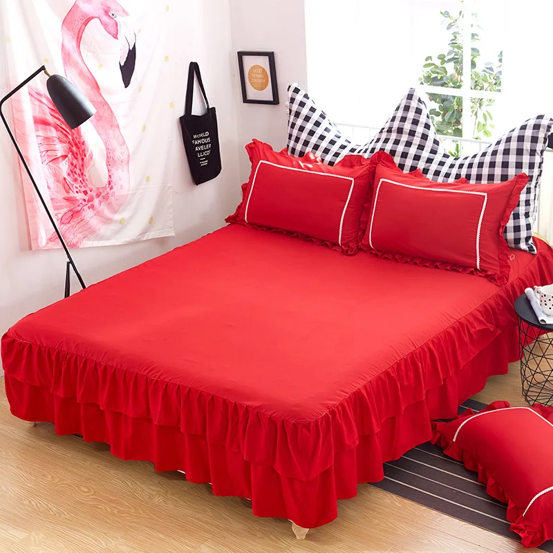 Однотонная печатная юбка для кровати украшения домашнего текстиля нескользящая