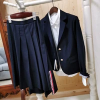 women skirt suit 2021 slim gray balzer set pleated skirt blazer two piece suit autumn new