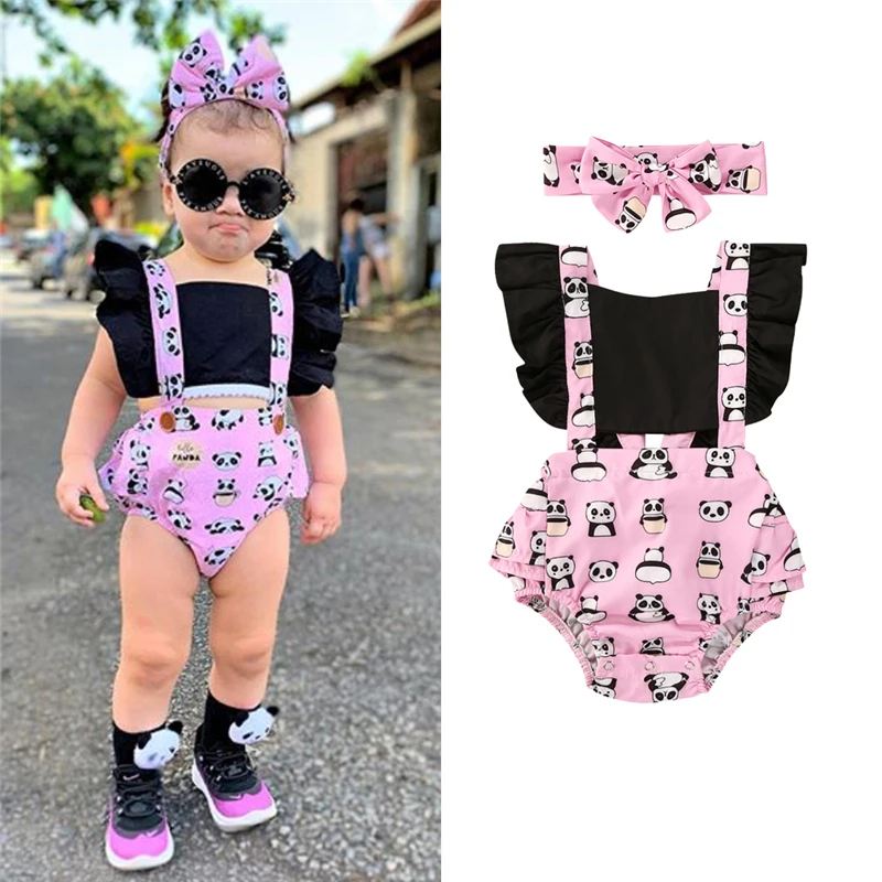 Летний для новорожденных Одежда девочек боди с героями мультфильмов One Piece панда
