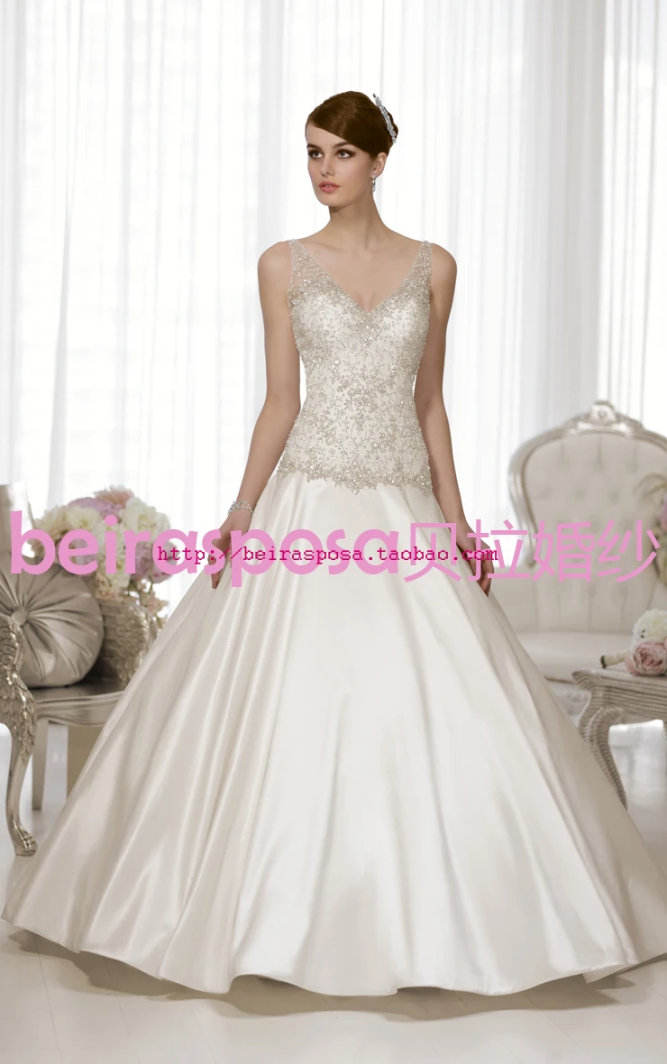 

free shipping hot&sexy backless ball gown 2016 new fashion crystal satin vestidos de festa long wedding dresses bridal gown