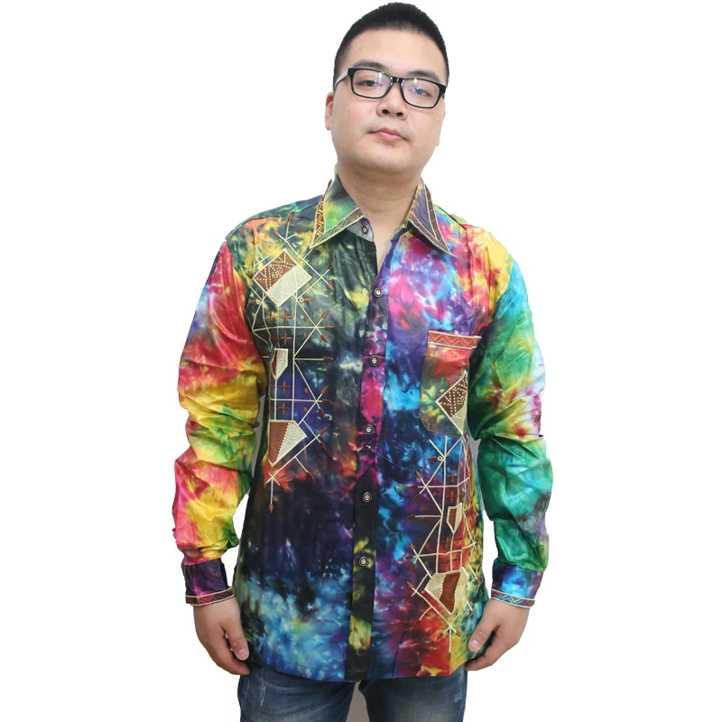 Мужская рубашка с длинным рукавом Классическая в африканском стиле вышивкой