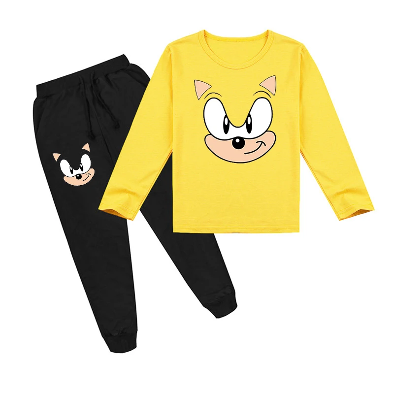 

2-16 Anime The Blue Hedgehog T Shirt +Jogging Pants 2PCS Sets Kids Cartoon Clothes Baby Girls Long Sleeves Outfits Boys Clothing