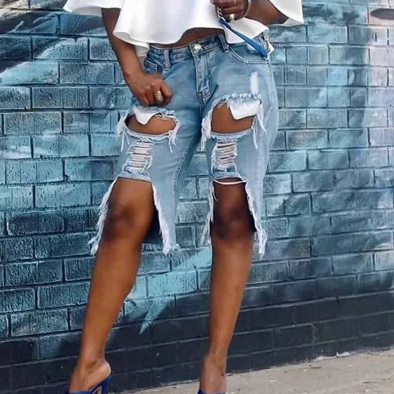 

Женские рваные джинсовые шорты до колен, свободные прямые шорты свободного покроя, модные шорты в стиле ретро, 2021