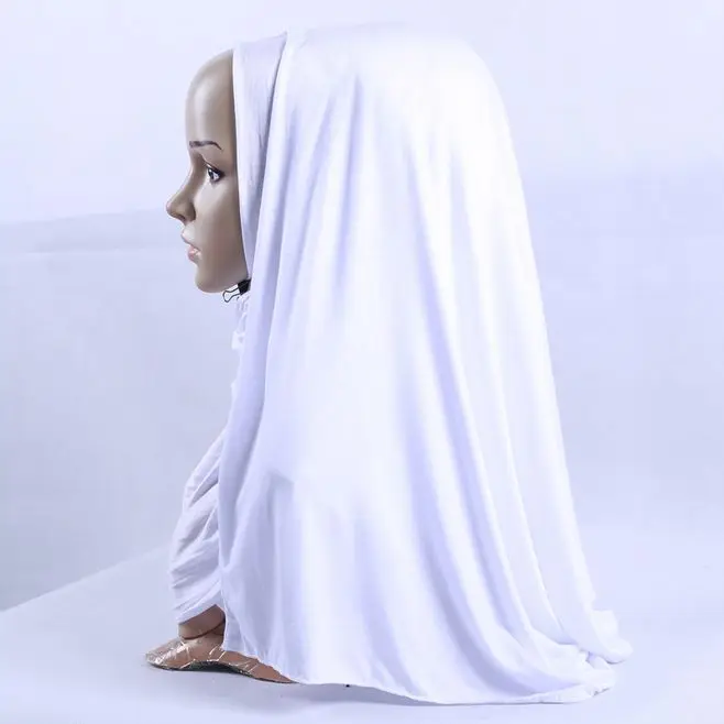 white Весенне-летний женский шарф, однотонное Джерси, мусульманский платок хиджаб, мягкий модальный хлопковый турбан, дышащий однотонный головной платок 180x55 см - Цвет: white