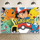 Виниловый фон для вечерние съемки с изображением Пикачу и динозавра в стиле дня рождения