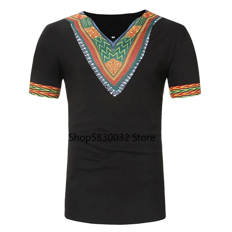 

Mens Hipster Short Sleeve V Neck T Shirt 2021 Fashion New African Dashiki T-shirt Men Traditional Tribal Ethnic Tops Tees Shirts