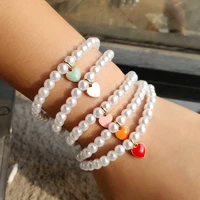 flatfoosie colorful enamel heart charm pearl beads bracelets for women bohemia handmade beaded bracelet 2021 trendy jewelry gift