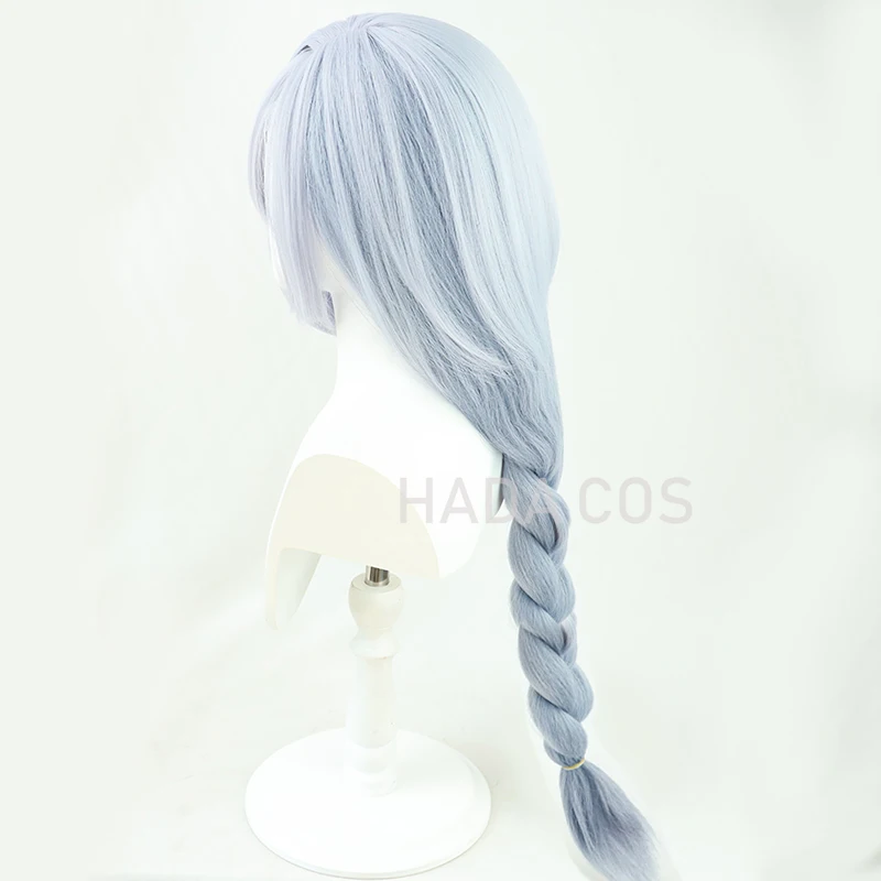 Game Genshin Impact Shenhe Cosplay Wig Blue White Color Long Braids Headwear Heat Resistant Synthetic Hair 100cm | Тематическая