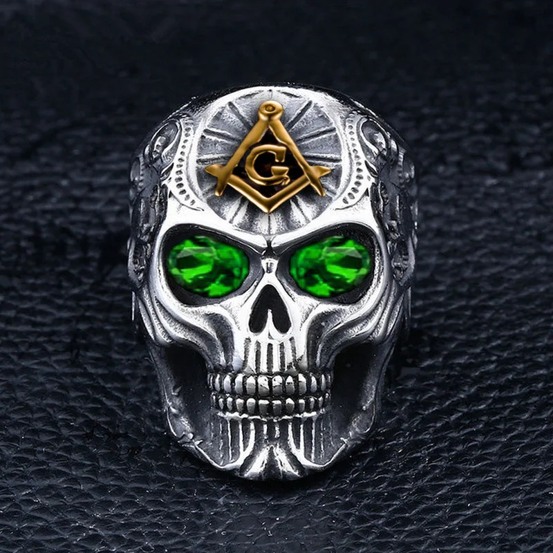 

Vintage Blue Crystal Eye Masonic Skull Rings for Motorcycle Party Women Men Finger Ring Hip Hop Biker Rings for Men Jewelry Gift