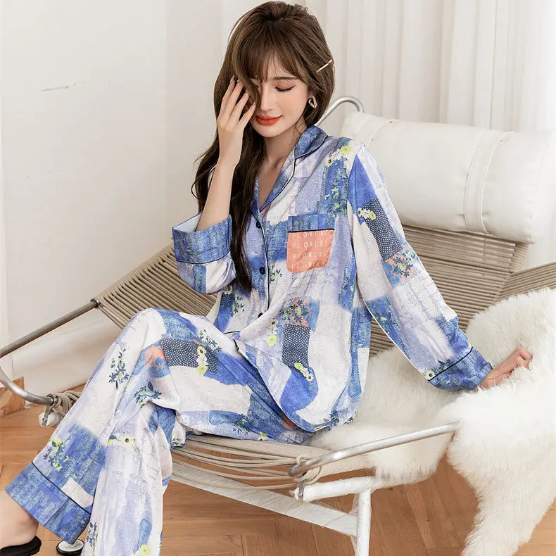Ice silk pajamas women's 2022 new girl small fresh pajama set women