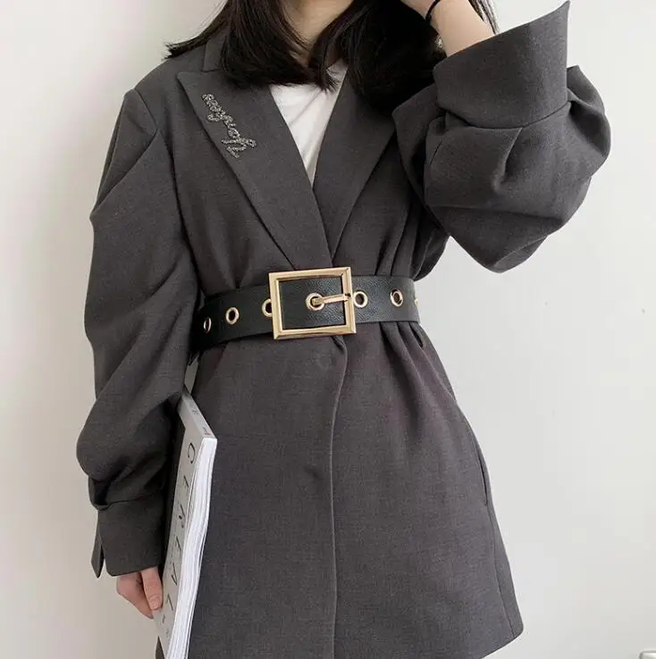 Women's runway fashion genuine leather gold buckle Cummerbunds female Dress Corsets Waistband Belts decoration wide belt R1188 |