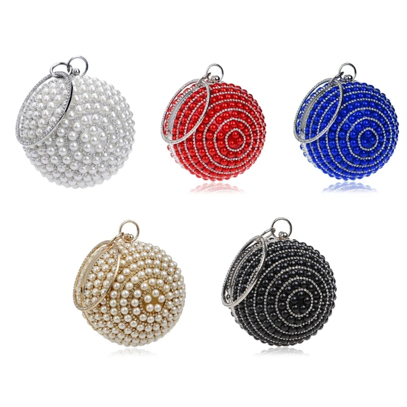 

Womens Evening Bag Round Ball Wedding Handbag Artificial Pearl Purse K5DA