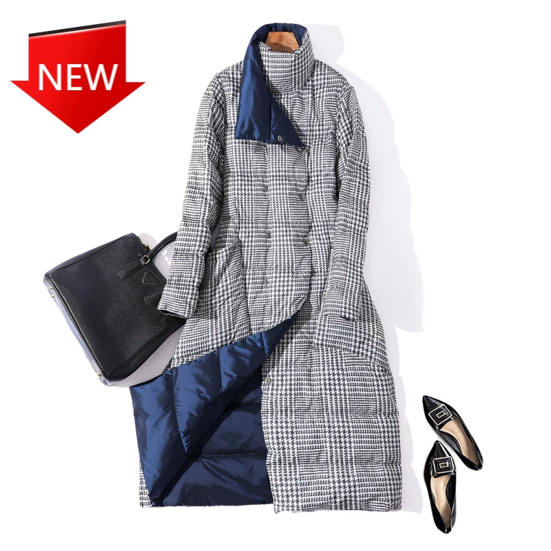 

Куртка модная длинная двубортная пуховая куртка Женская парка на белом утином пуху зимняя верхняя одежда 2021 двухсторонняя женская зимняя