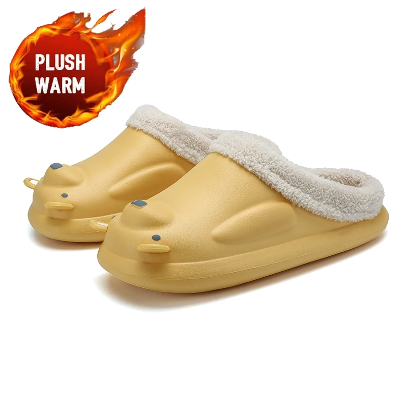 

Couples 2021 New Winter Warm Furry Slippers Men Shoes Waterproof Women Non-Slip Plush Cotton Indoor Outdoor Thick Hee Slides