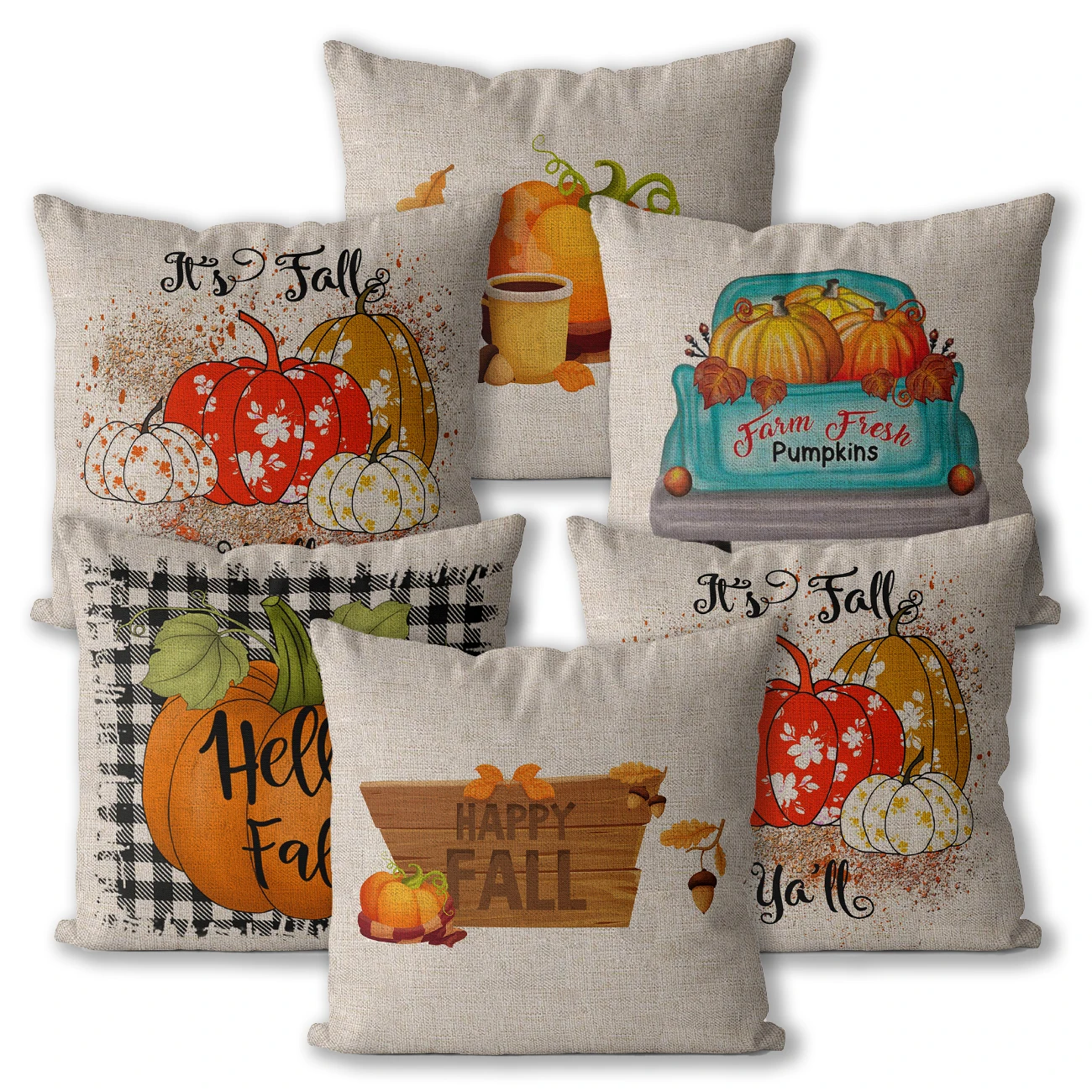 

Pumpkin Fall Decor Golden Autumn Leaves Throw Pillows Decoration 45*45 40X40 Car Grid Santa Claus Sunflower Linen Cushion Cover