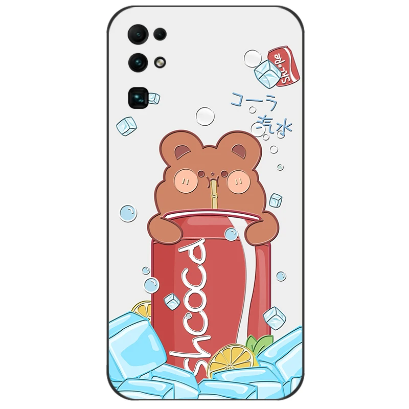 

Soft Silicone Shell Case For Huawei Honor View 30 Pro Plus 20 Lite 20i 20S 30S V30 V40 Cute Bear Summer Drink Back Cover