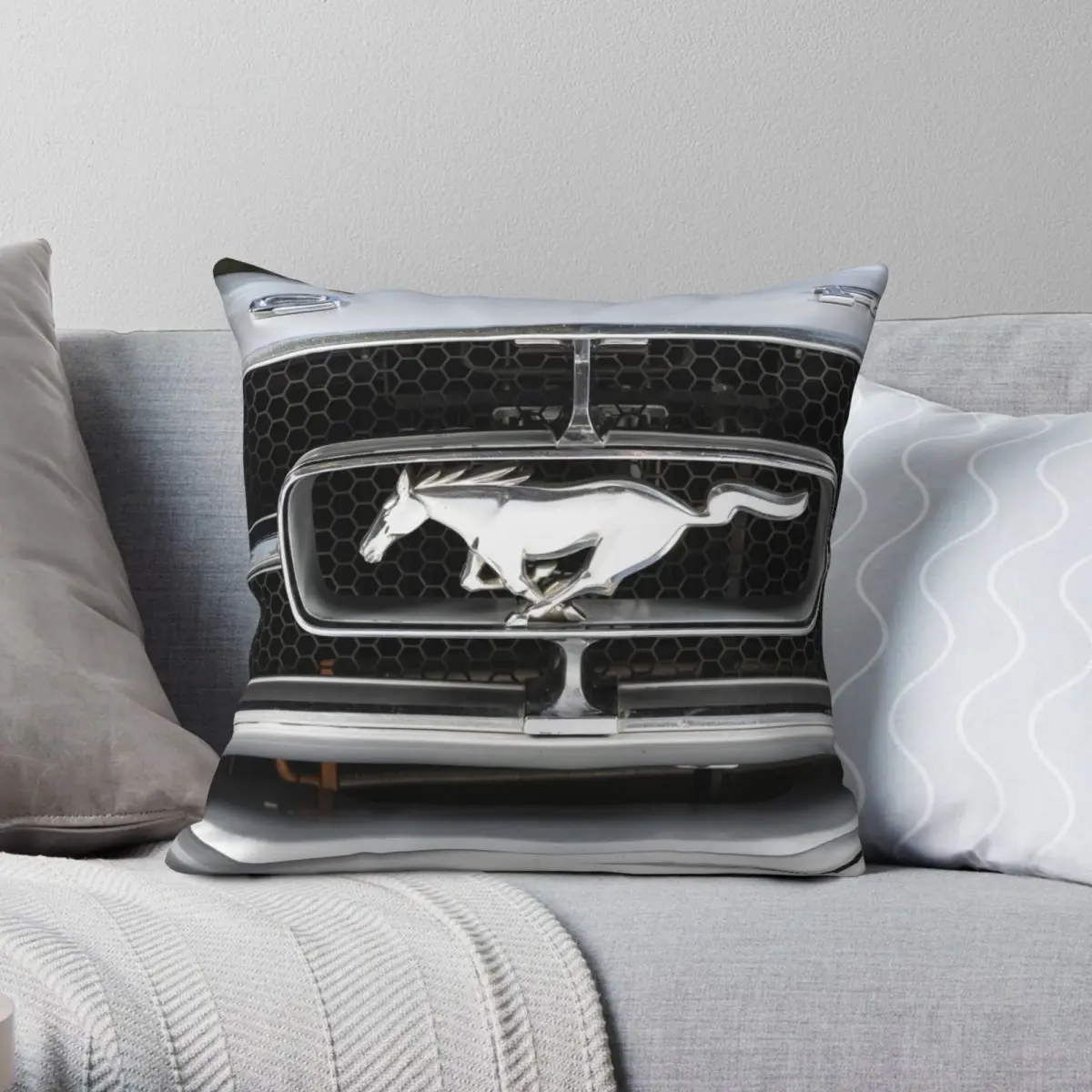 

Ford Mustang Grille Badge Pillowcase Polyester Linen Velvet Creative Zip Decor Throw Pillow Case Room Cushion Case