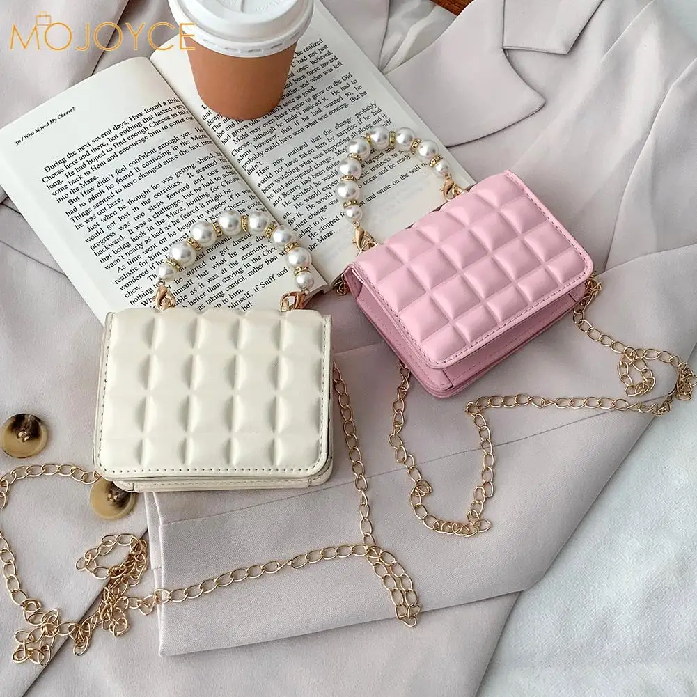 

Сумка-мессенджер женская из искусственной кожи, однотонная, с жемчужной цепочкой