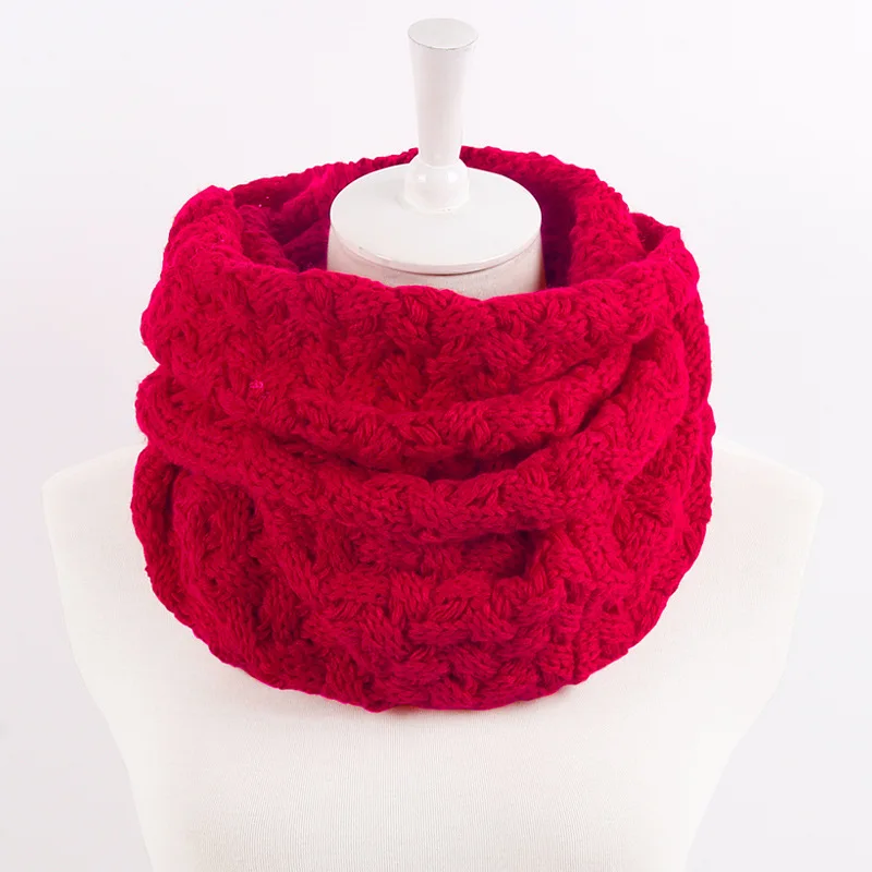 red scarf Осенне-зимний теплый Женский вязаный шарф-хомут с двумя кругами, длинный шарф, шаль для девочек, кольцевой воротник, шейный платок - Цвет: red scarf