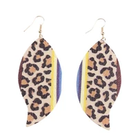 leopard leaf leather drop earrings for woman leaf pu leather drop earrings for woman jewelry small wholesale manufacturer