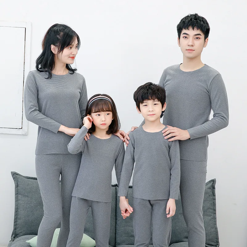 Семейное термобелье Осенние серые полосатые кальсоны для мальчиков зимние