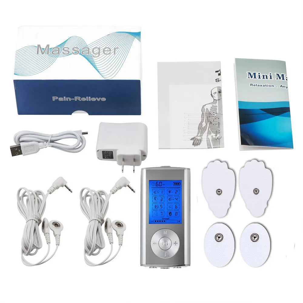 

Dual Channel Tens Machine Unit Body Pain Relief Massager Device +4 Pads Meridian Physiotherapy Massager Apparatus Massager
