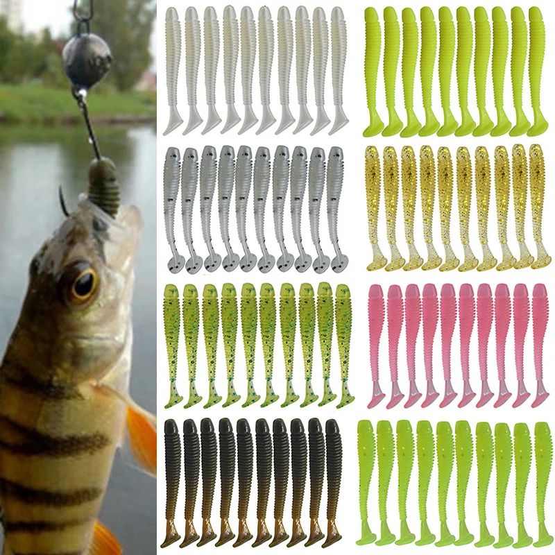 

20pcs/Lot Jig Wobblers Fishing Lures 5cm 0.8g Worm Silicone Artificial Soft Bait Carp Bass Fly T Tail Swimbait Isca Pesca Tackle