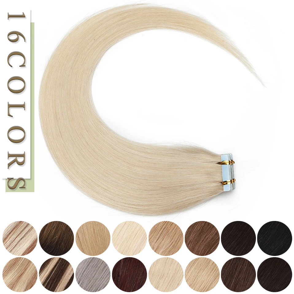 Fita em Extensões de Cabelo Humano em Linha Reta sem Emenda Cola na Extensão do Cabelo S-noilite Polegada - pc Remy Invisível Lados Dobro 16 2.5 g 6 Apliques e perucas