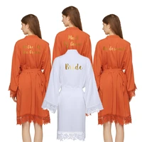bride robe bridesmaid robes women rayon cotton lace robe women wedding robe bathrobe orange bridal robes