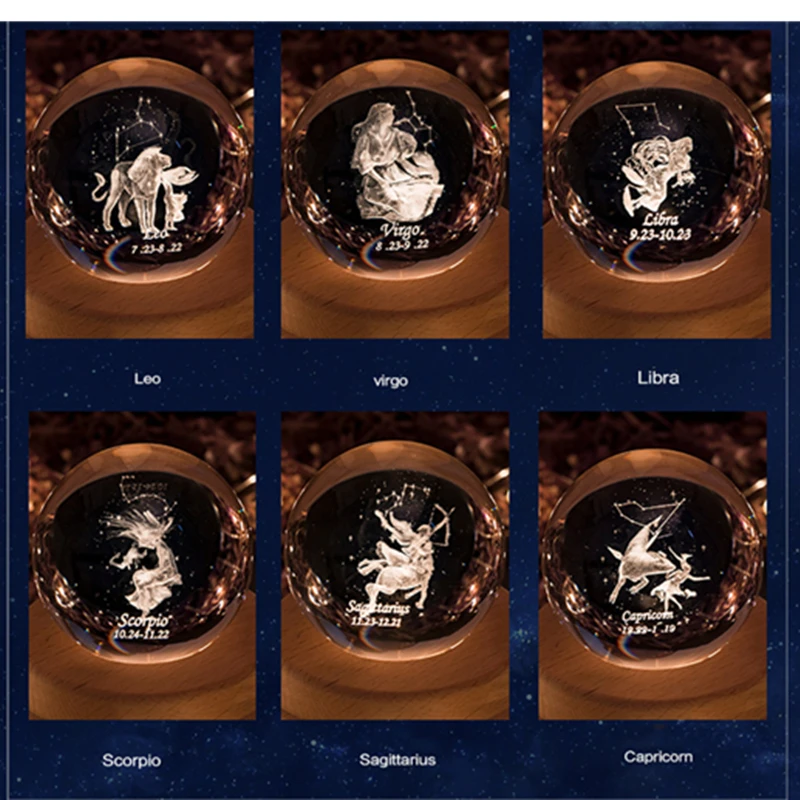 3D Хрустальный шар с 12 созвездиями стеклянная вращающаяся музыкальная шкатулка