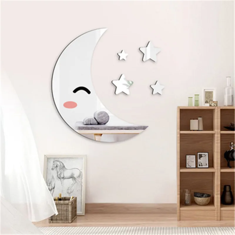 3D Moon Stars Acrylic Mirror Wall Stickers For Kids Room Home Decor Bathroom Decorative Baby Bedroom Decals | Дом и сад