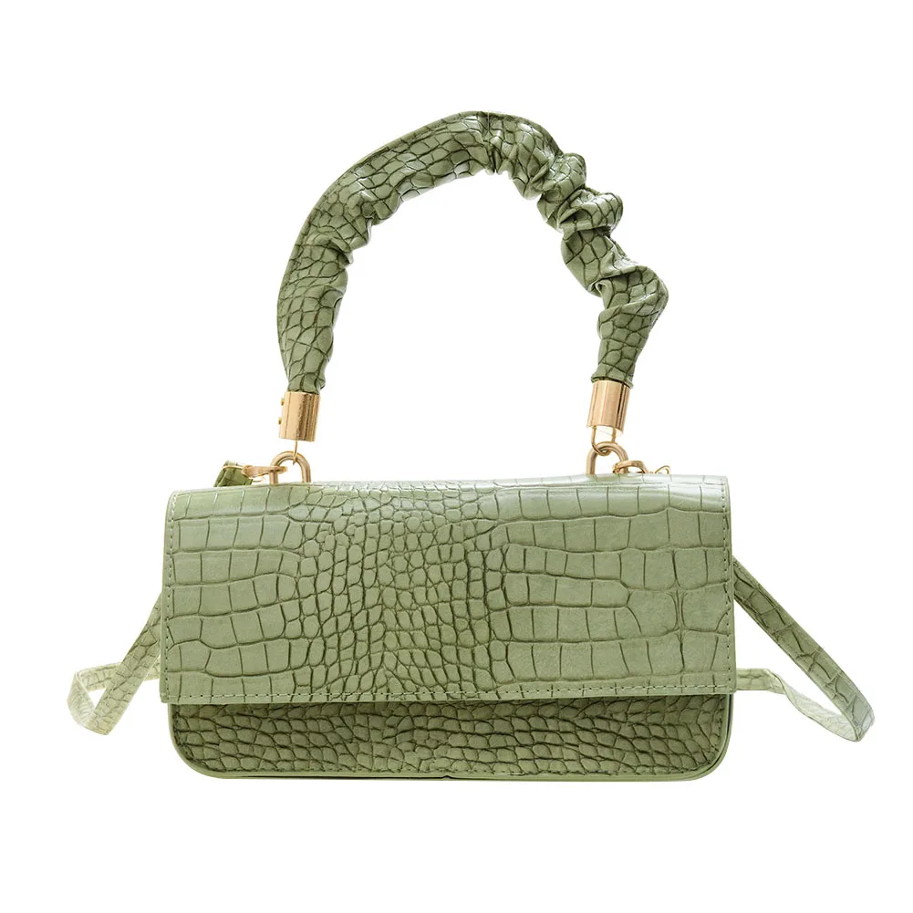 

Vintage Alligator Leather Women Shoulder Bag Solid Pleated Handle Crossbody Bags Fashion Exquisite Shopping Bag