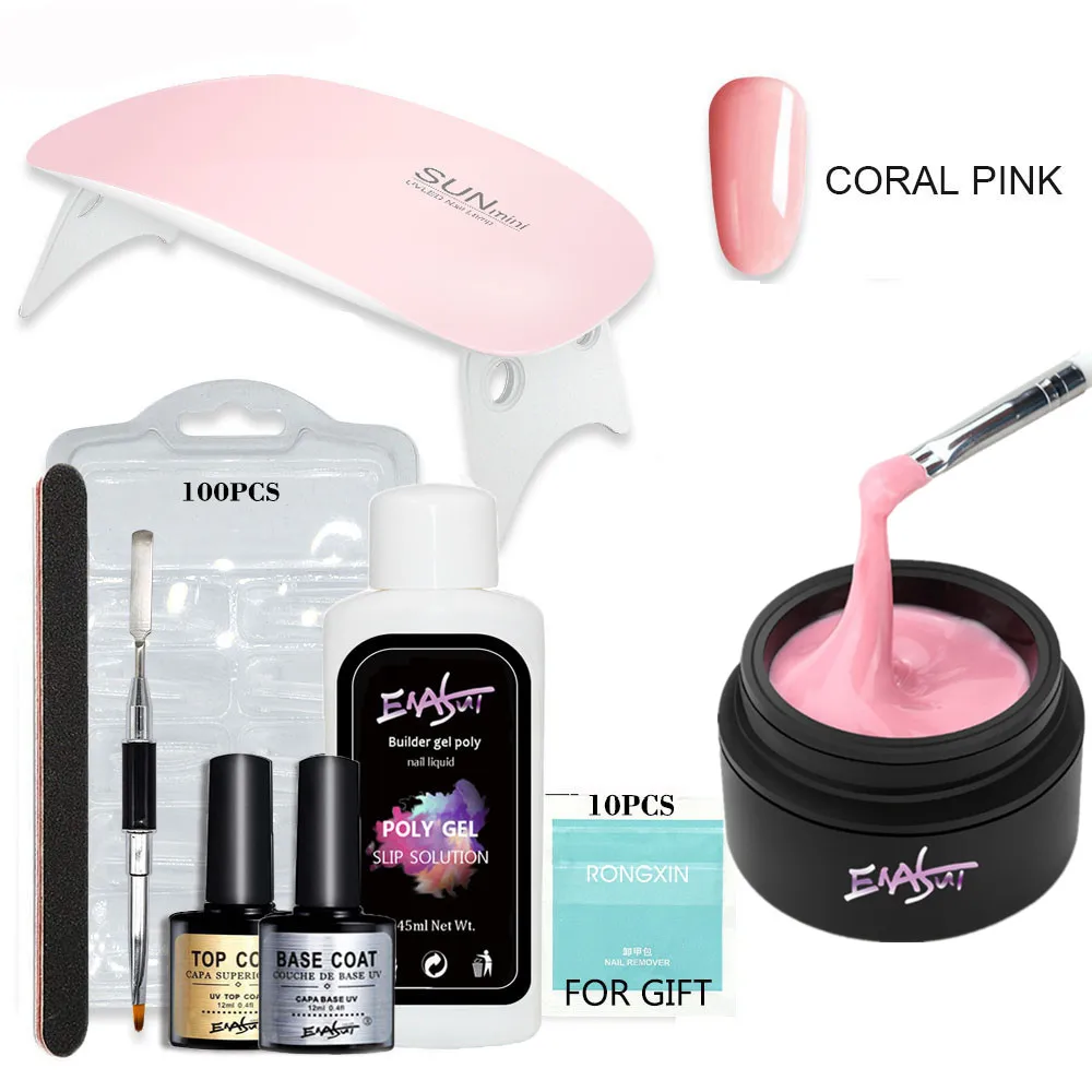 ENASUI Quick Extension Nail Gel Nail Builder Extend Gel Led Lamp 9Pcs/Kit Pink UV LED Gel Poly Polish Building Soak off Gel Kit