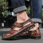 Мужские сандалии из натуральной кожи, Коричневые босоножки из натуральной кожи, Повседневная пляжная обувь, лето 2021