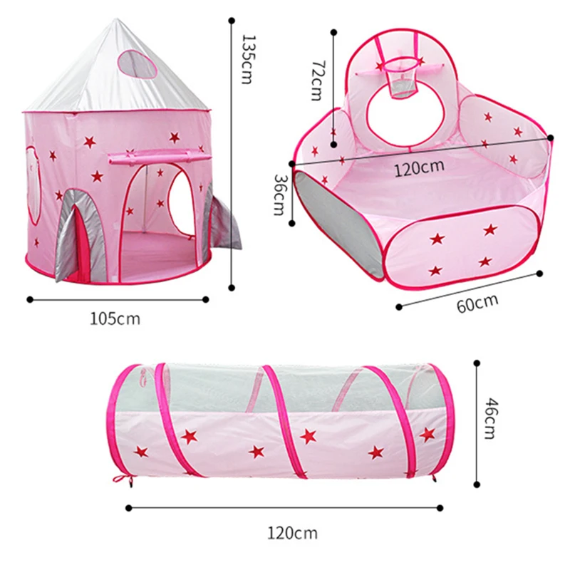 

3 in 1 Children Play Tent House Baby Ball Pool Pit Portable Collapsible Lawn Park Tent with Crawling Tunnel Shed Princess Castle
