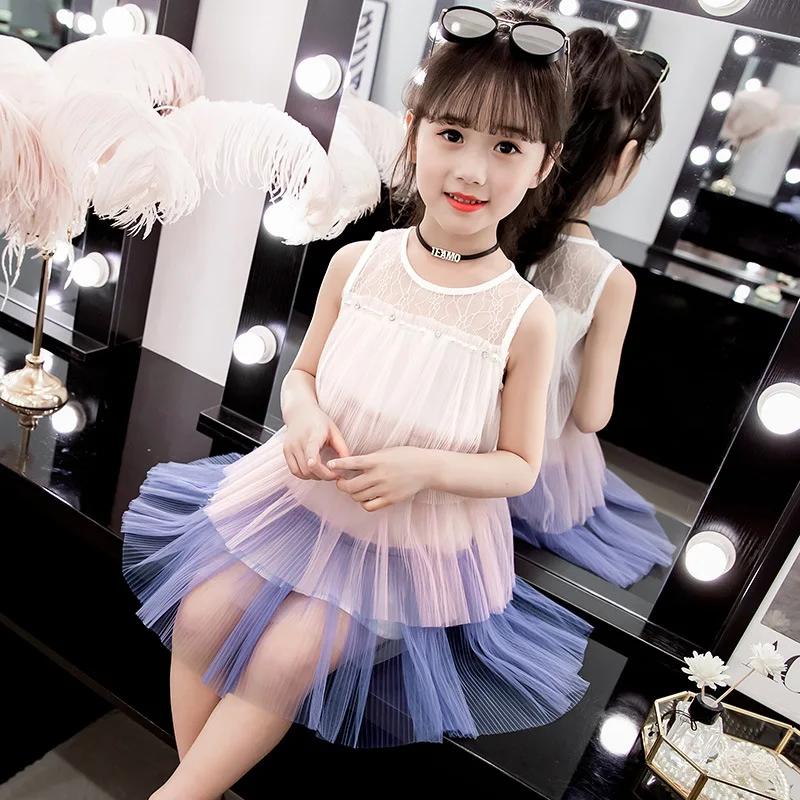 rainbow tulle dress age for 3 - 12 yrs little girls colorful 2019 new summer ruffle lace sleeveless baby vest frocks | Детская одежда и