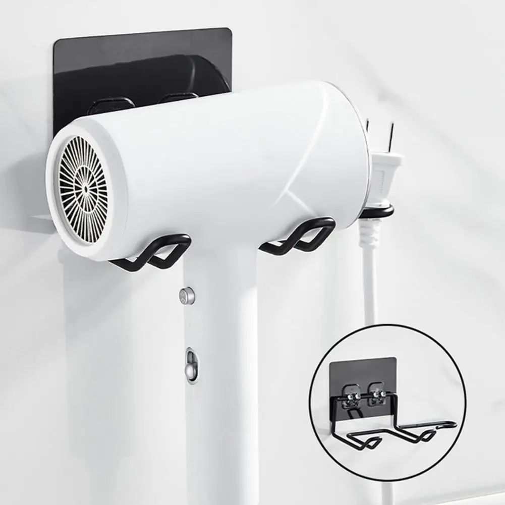 

Wall Mounted Air Blower Holder Two Hooks Stainless Steel Waterproof Hair Dryer Rack for Bathroom