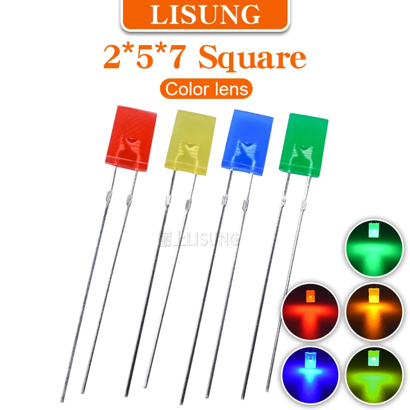 

1000pcs/Bag 257 Square Led 2*5*7mm Light-emitting Diode Red Green Blue Yellow Electronic Diffuse Color Lens Indicator Light