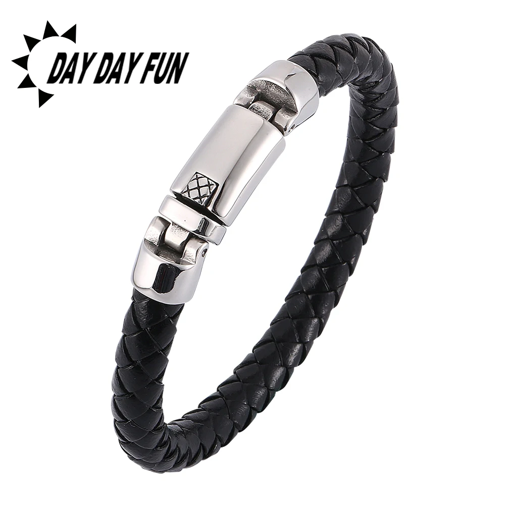 Модный плетеный мужской кожаный браслет Изысканная застежка из нержавеющей