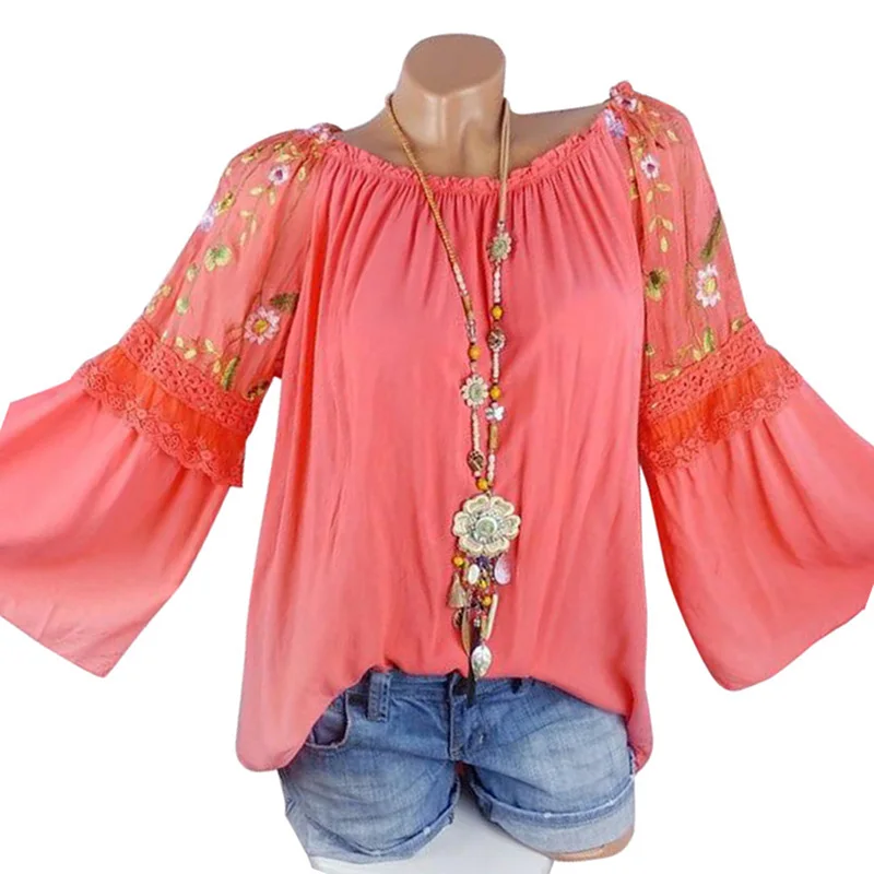 Women Long Sleeves Shirts Embroidery Loose Casual Blouse Tops for Summer JS24 |