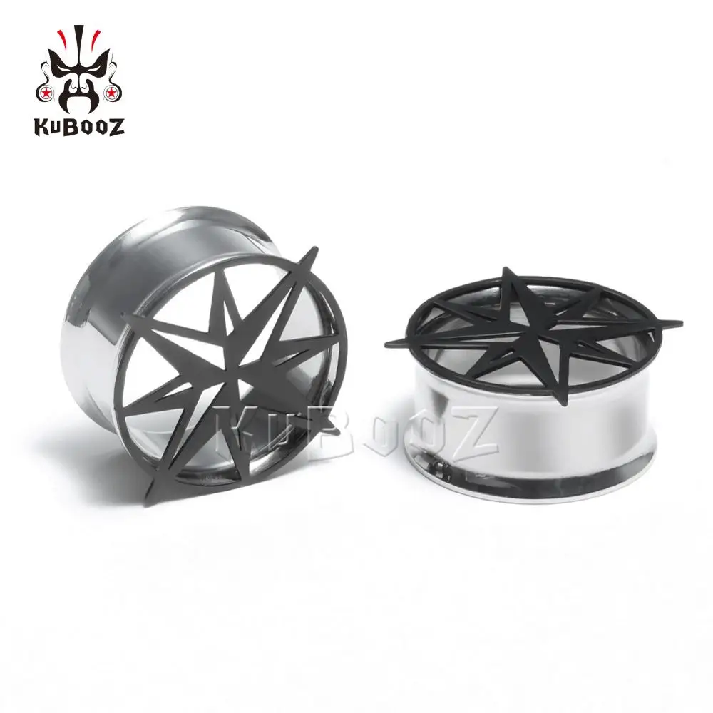 KUBOOZ новые беруши с логотипом Черные тоннели серьги-расширители Gues модный подарок из нержавеющей стали ювелирные изделия для Тела Унисекс