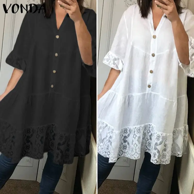 Женские блузки с рукавом 3/4 VONDA Sumer повседневные однотонные топы и рубашки