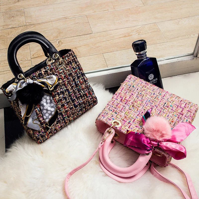 

Women's bag female's vinatge handbag fashion all-match hair bulb messenger shoulder bag Ladies Silk scarves Woolen cloth