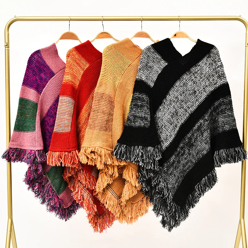 Женское Вязаное пончо с кисточками модные накидки осень 2021 Новая женская модная